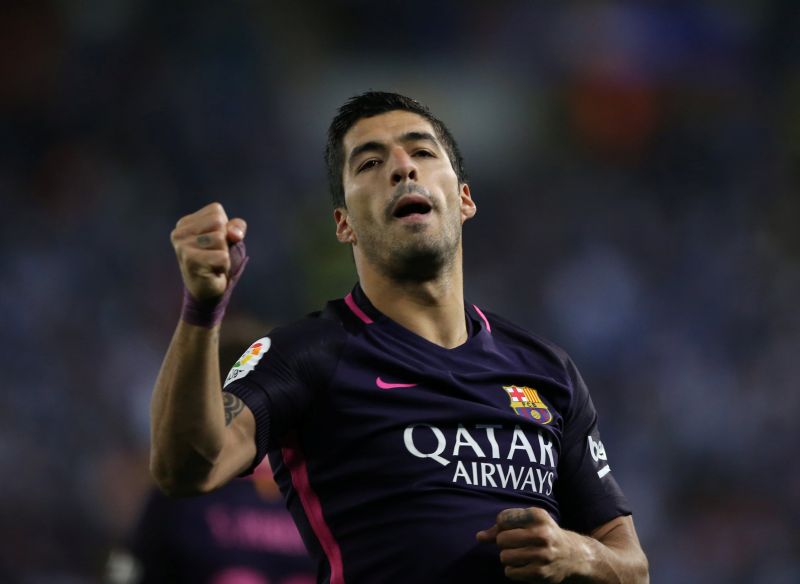 Barcelona's Luis Suarez celebrates after scoring a goal against Espanyol, April 30, 2017. u00e2u20acu2022 Reuters picn