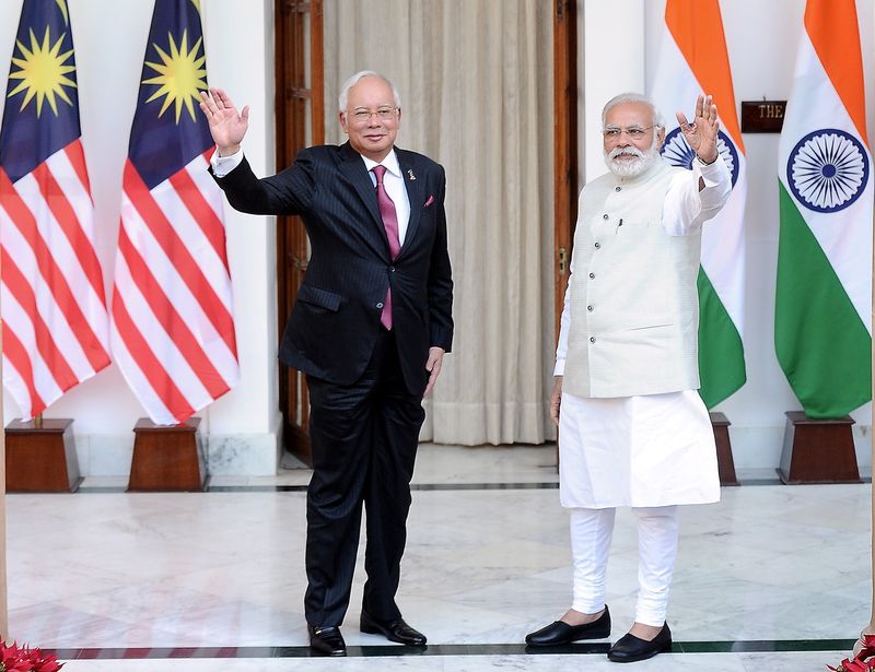 Prime Minister Datuk Seri Najib Razak (left) with his counterpart Narendra Modi in New Delhi, during a courtesy call during his six-day official visit to India, April 1, 2017. - Bernama pic