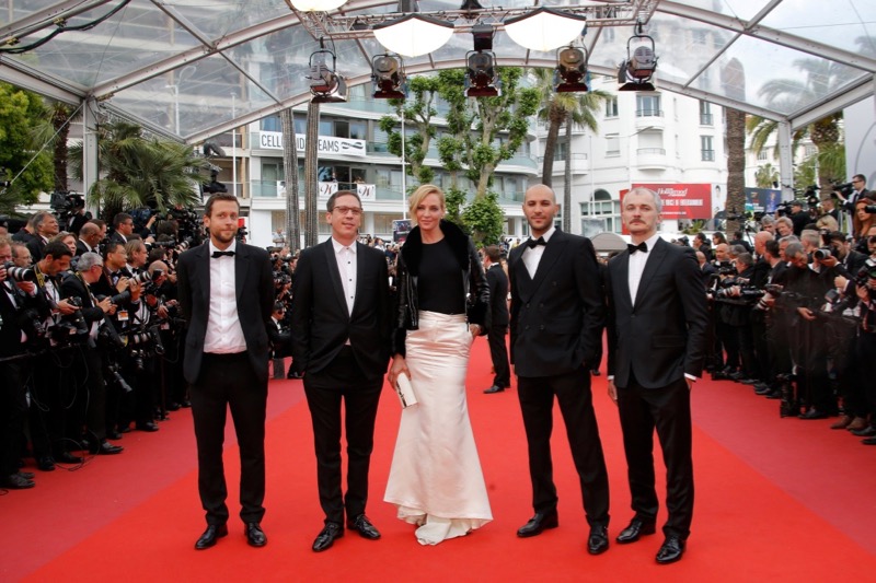 Jury members (from left) Joachim Lafosse, Reda Kateb, actress Uma Thurman, Mohamed Diab and Karel Och pose for photos during red carpet arrivals for the screening of the film u00e2u20acu02dcNelyubovu00e2u20acu2122 (Loveless) at the 70th Cannes Film Festival in Cannes, May 18, 20