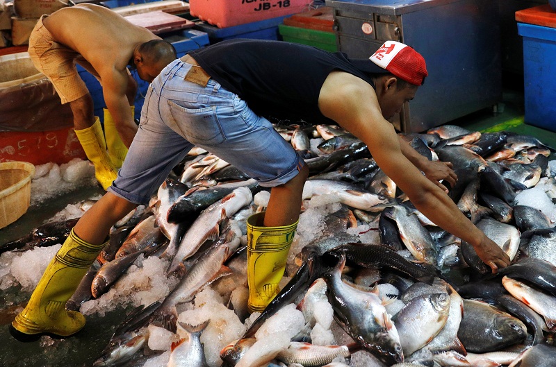 Fishermen sort out their catch at a wet market in Johor Baru April 26, 2017. u00e2u20acu201d Reuters pic