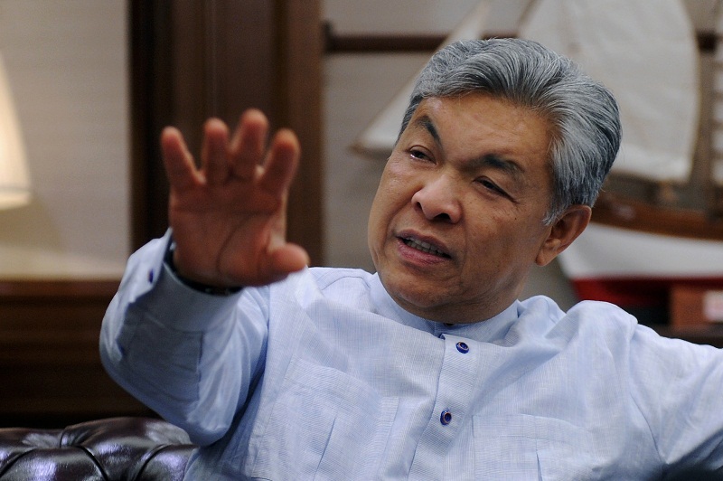 Deputy Prime Minister Datuk Seri Ahmad Zahid Hamidi gestures as he speaks during a meeting at his office in Putrajaya. Picture released May 13, 2017. u00e2u20acu201d Bernama pic