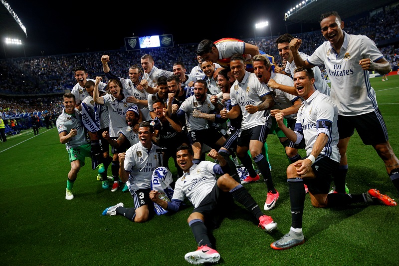 Real Madrid celebrate after winning La Liga at the La Rosaleda stadium in Malaga May 21, 2017. u00e2u20acu201d Reuters pic