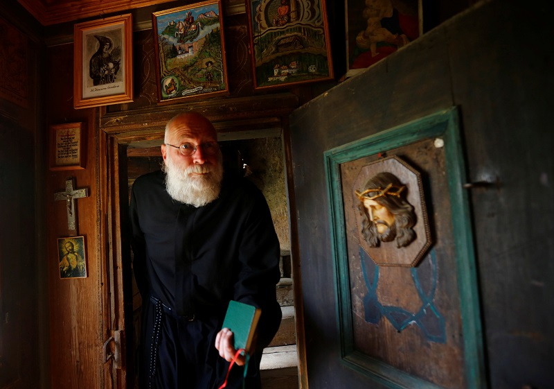 Hermit Stan Vanuytrecht of Belgium walks into the chapel of the hermitage in Saalfelden, Austria, May 22, 2017. u00e2u20acu201d Reuters pic