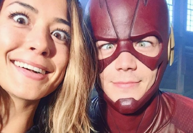 u00e2u20acu02dcThe Flashu00e2u20acu2122 star Thomas Grant Gustin (right) is seen posing in costume with Andrea Thoma (left). u00e2u20acu201d Picture via Instagram/lathoma