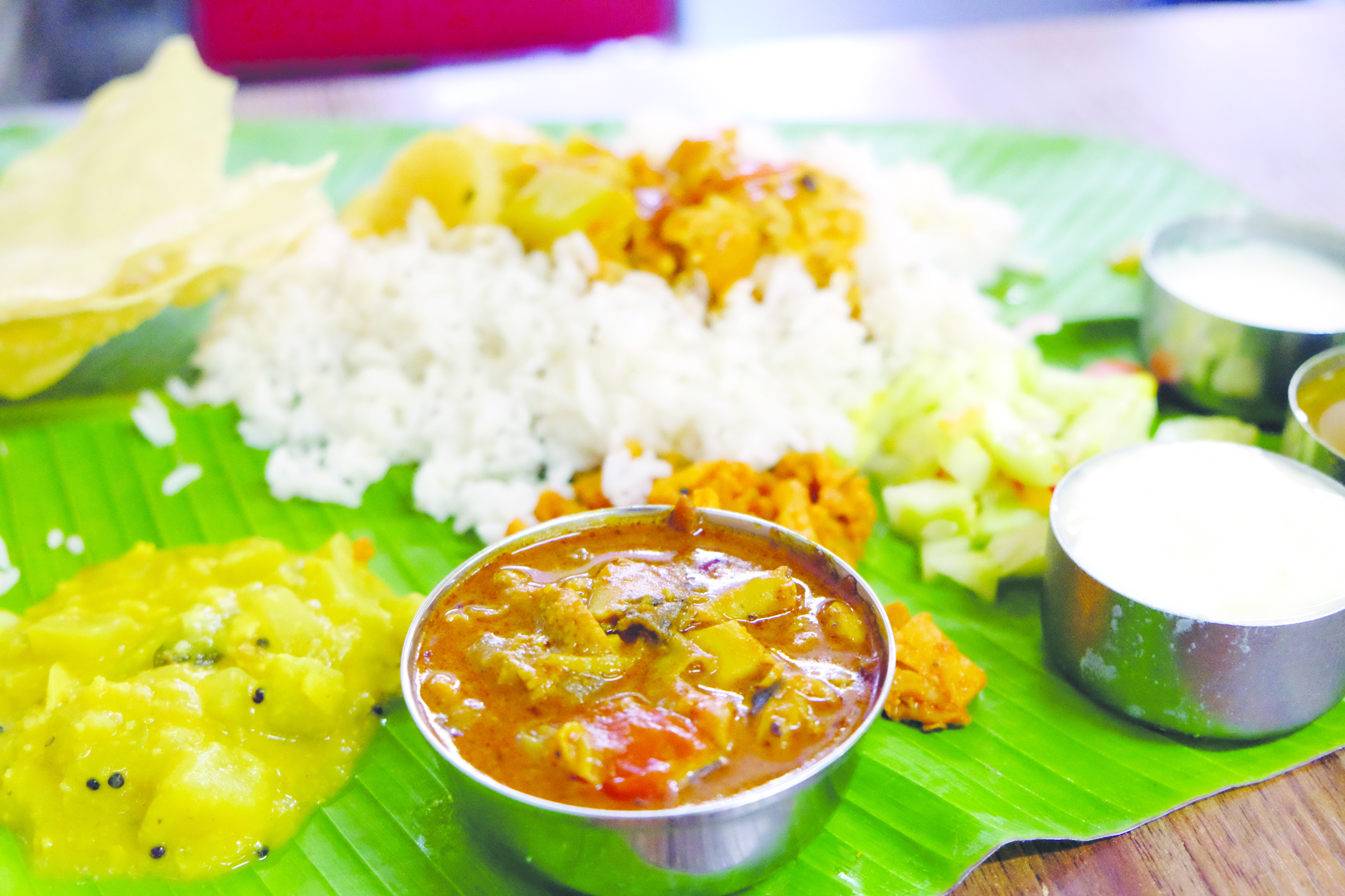 The vegetarian spread at Sarimala Villas Chettinad Mess. 