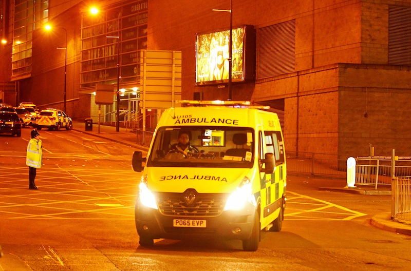 An ambulance drives away from the Manchester Arena, where US.singer Ariana Grande had been performing, in Manchester. u00e2u20acu201d Reuters pic