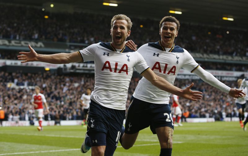 Tottenham's Harry Kane celebrates with Dele Alli after scoring the second goal against Arsenal at White Hart Lane in London May 1, 2017. u00e2u20acu2022 Reuters pic