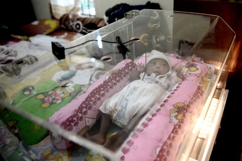 This photo taken on March 17, 2017 shows Maryamah Sudigyo, who was born prematurely, in an incubator in her home in Bogor. u00e2u20acu201d AFP pic