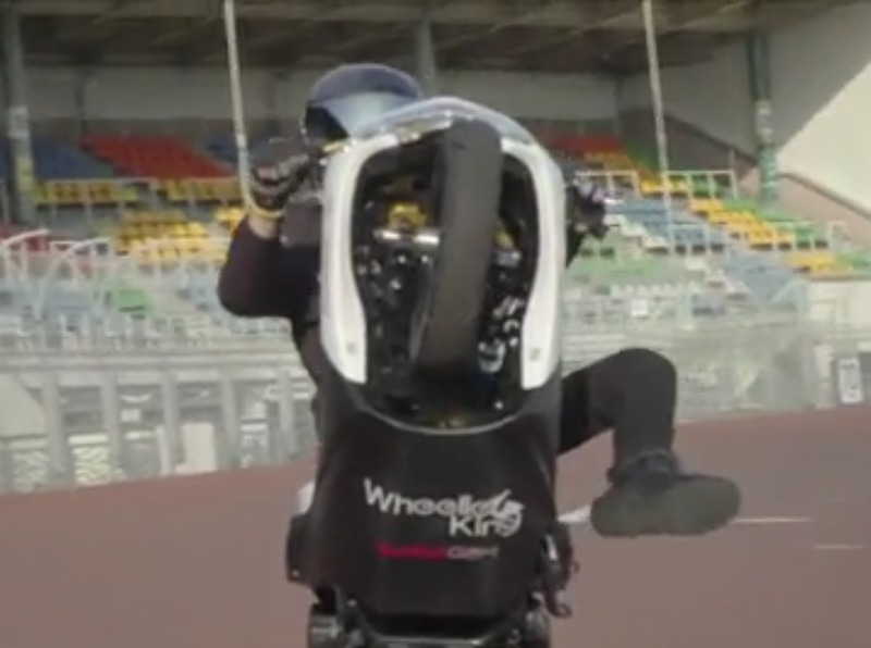 Japanese rider Masaru Abe on his way to a new world record for continuous wheelie from the Reuters video.