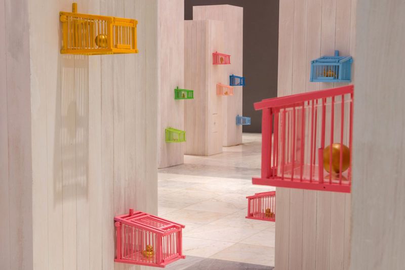 Vincent Leow’s work, ‘From Rochor to Kallang,’ is an immersive experience. Kids can open up the ‘bird traps’ to check out the golden toys inside. — TODAY pic