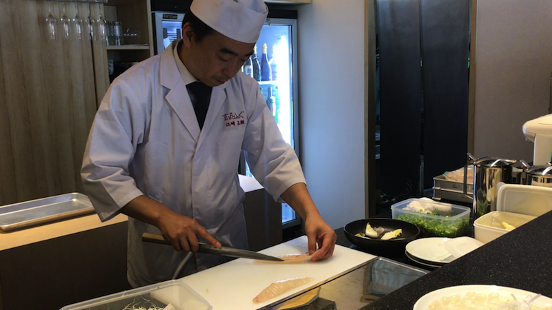 Merchandise division, General Manager of Kanmonkai Masaki Ezaki giving invited guests at Guenpin a demonstration of cutting fugu.u00c2u00a0u00e2u20acu201d Picture by Sonia Yeo