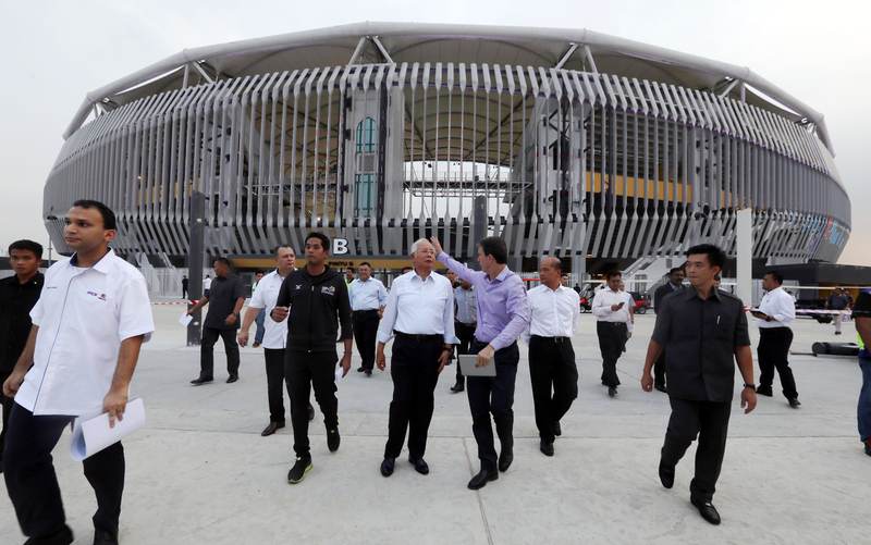 Prime Minister Datuk Seri Najib Razak accompanied by Youth and Sports Minister Khairy Jamaluddin, reviewing the renovation works at the National Stadium in Bukit Jalil, May 8, 2017. u00e2u20acu201d Bernama pic