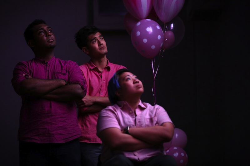 This year's Pink Dot event ambassadors are (from right) Singapore paralympian Theresa Goh, local singer Nathan Hartono, and actor Ebi Shankara. u00e2u20acu201d Picture by Jason Quah/TODAY