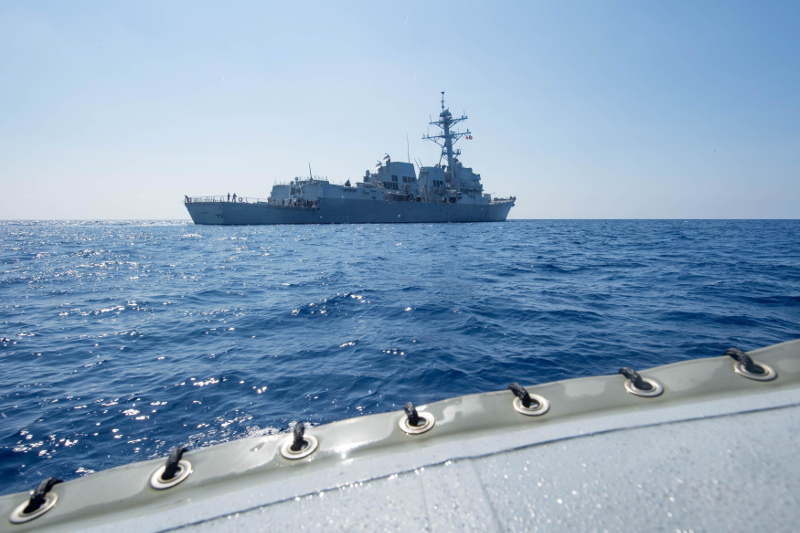 Arleigh Burke-class guided-missile destroyer USS Dewey transits the South China Sea May 6, 2017. u00e2u20acu201d Picture by Kryzentia Weiermann/US Navy via Reuters