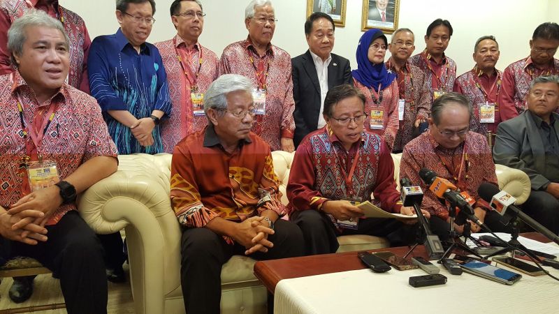 Datuk Amar Abang Johari Openg (second right) with his deputies (from left) Datuk Amar Awang Tengah Ali Hasan, Tan Sri James Masing and Datuk Amar Douglas Uggah Embas, May 6, 2017. u00e2u20acu201d Picture by Sulok Tawie
