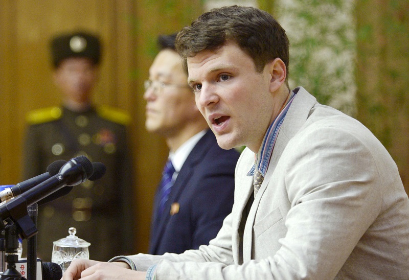 Otto Frederick Warmbier attends a news conference in Pyongyang in this photo released by Kyodo February 29, 2016. u00e2u20acu201d Reuters/Kyodo pic 