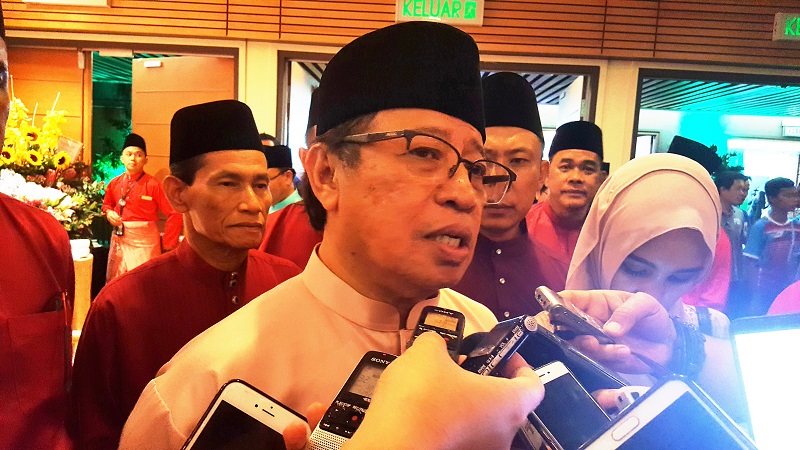 Sarawak Chief Minister Datuk Amar Abang Johari Openg speaks to reporters at his Hari Raya open house in Kuching June 25, 2017. u00e2u20acu201d Picture by Sulok Tawie