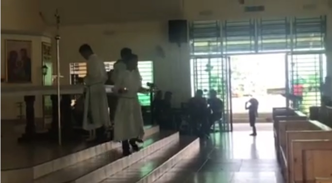 A screen capture of the video showing the band of a Catholic church in Keningau playing a Hari Raya song after Sunday mass. u00e2u20acu201d Screen capture via Facebook/Melissa James Madan