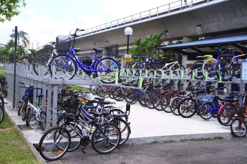 Bicycle packing racks at Admiralty MRT Station. u00e2u20acu201du00c2u00a0TODAY file pic 