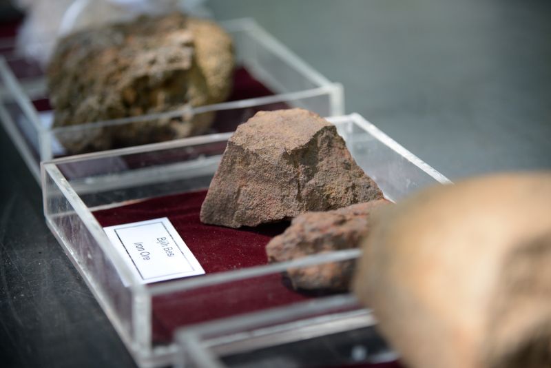 Samples of iron ores at the interactive gallery in USM's archaeology gallery.