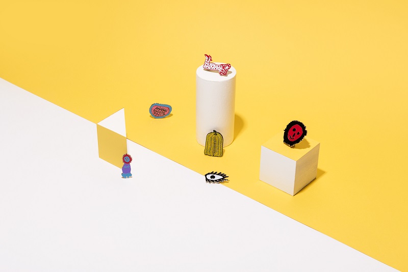 Each of these enamel pins are key icons from Yayoi Kusama’s works.