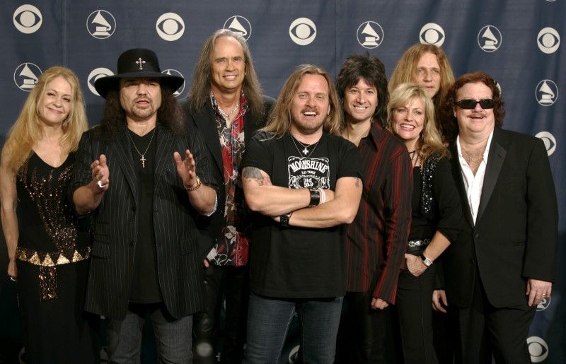 Members of the band Lynyrd Skynyrd backstage after performing in the 47th annual Grammy Awards at the Staples Center in Los Angeles, California, U.S. on February 13, 2005.