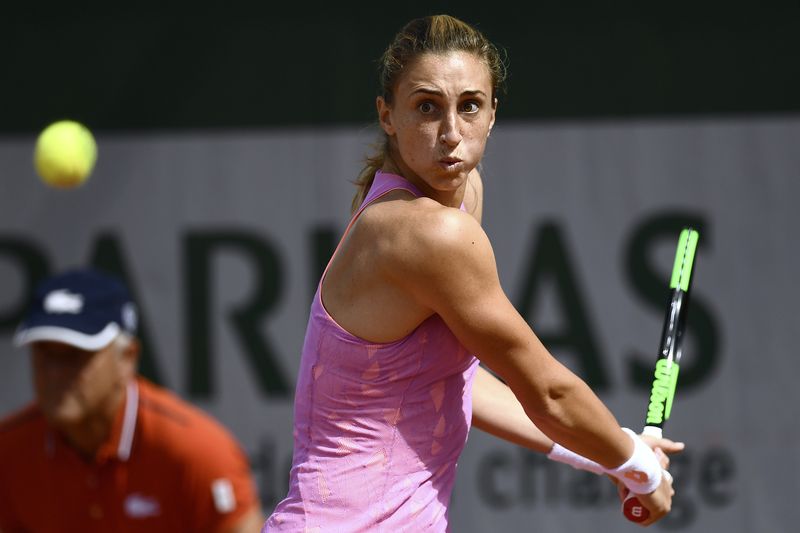 Croatiau00e2u20acu2122s Petra Martic returns the ball to Latviau00e2u20acu2122s Anastasija Sevastova during their tennis match at the Roland Garros 2017 French Open on June 4, 2017 in Paris.  u00e2u20acu201d AFP pic