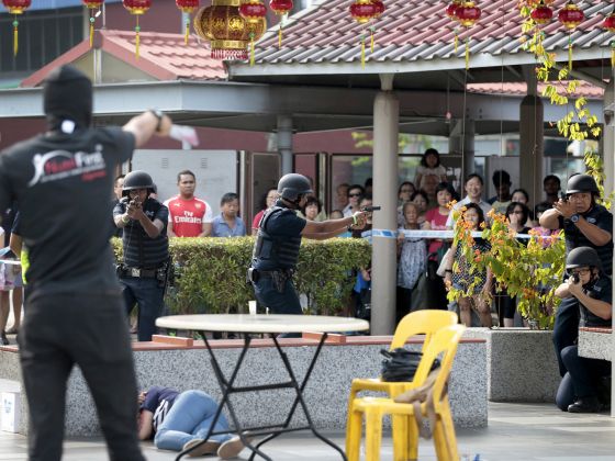 An emergency preparedness drill depicting a simulated terrorist attack, during Teck Ghee constituency's emergency preparedness day on March 19, 2017. u00e2u20acu201du00c2u00a0TODAY file pic