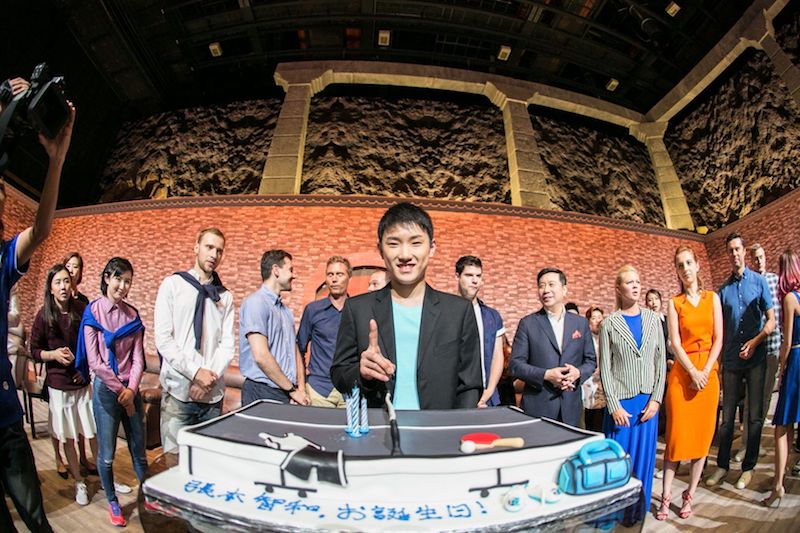 Japanu00e2u20acu2122s Tomakazu Harimoto celebrating his 14th birthday at the launch of the T2APAC tournament on Tuesday. u00e2u20acu201d Handout via TODAY