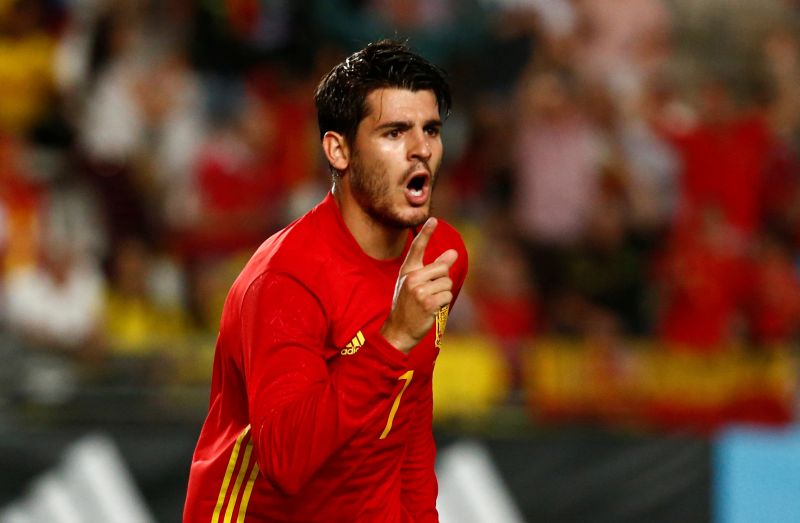 Spain's Alvaro Morata celebrates after scoring the second goal against Colombia. u00e2u20acu2022 Reuters pic