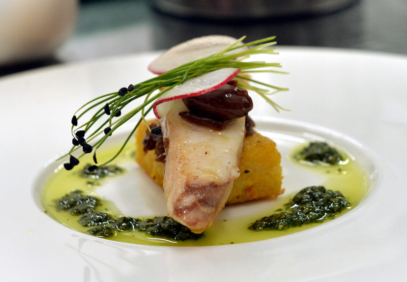 A Red Snapper Pissaladieu00e2u20acu2122ne with Pesto by Michelin star chef Vincent Lucas at Garvyu00e2u20acu2122s French Fine Dining In The Park Restaurant in Ipoh June 7, 2017. u00e2u20acu201d Bernama pic 