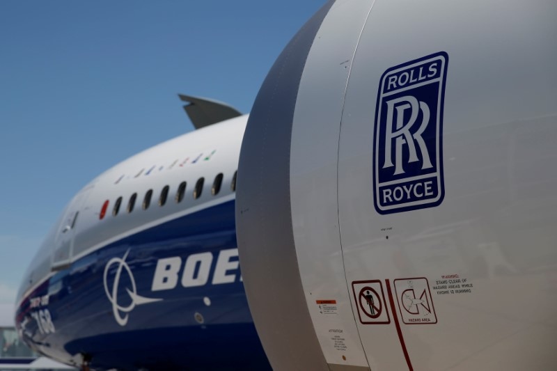 A Rolls Royce jet engine is seen on Boeing 787-10 on the static display during the 52nd Paris Air Show at Le Bourget Airport June 20, 2017. u00e2u20acu201d Reuters pic 