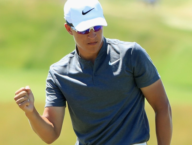 Amateur Cameron Champ reacts after making a putt on the 18th green during the second round of the 2017 US Open at Erin Hills, Wisconsin June 16, 2017. u00e2u20acu201d AFP pic
