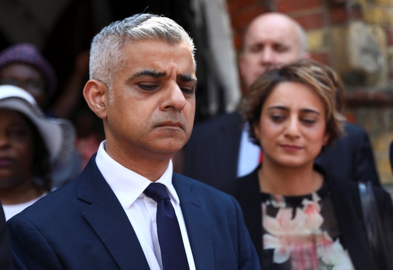 Mayor of London Sadiq Khan speaks after meeting victims and volunteers of the Grenfell apartment tower fire at a church in north Kensington, London June 18, 2017. u00e2u20acu201d Reuters pic