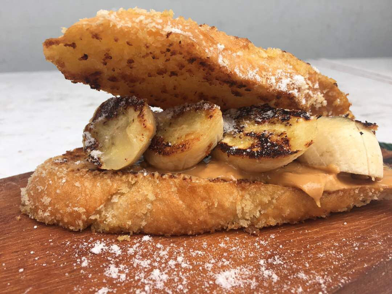 Effardy Ghani’s sandwiches like this one made with bananas and peanut butter have won him many fans.