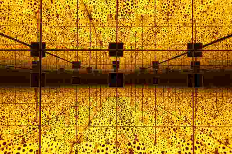 'The Spirits of the Pumpkins Descended Into The Heavens'... you stand in a polka dotted room with a large mirror cube inside, you peep in and see this! u00e2u20acu201d Pictures courtesy of National Gallery Singapore