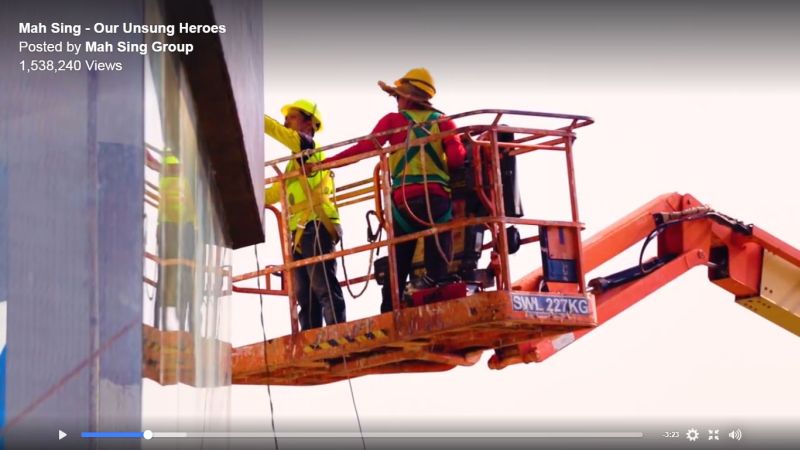 A screenshot of Mah Sing Groupu00e2u20acu2122s video some of the workers labouring away throughout Ramadan far from their families.