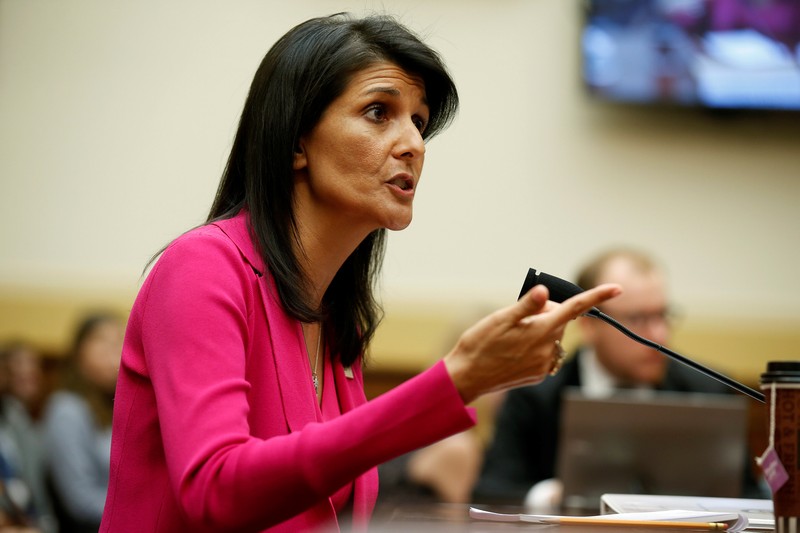 US Ambassador to the United Nations Nikki Haley testifies to the House Foreign Affairs Committee on 'Advancing US Interests at the United Nations' in Washington June 28, 2017. u00e2u20acu201d Reuters pic 