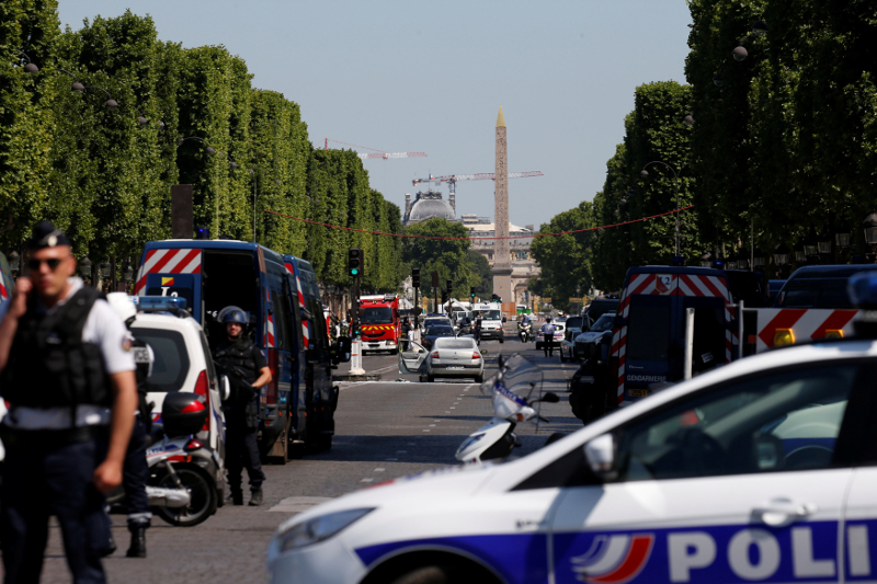 French police secure the area on the Champs Elysees avenue after an incident in Paris June 19, 2017. u00e2u20acu201d Reuters pic .