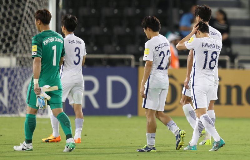 South Korea's players react after losing the match against Qatar. u00e2u20acu2022 Reuters pic