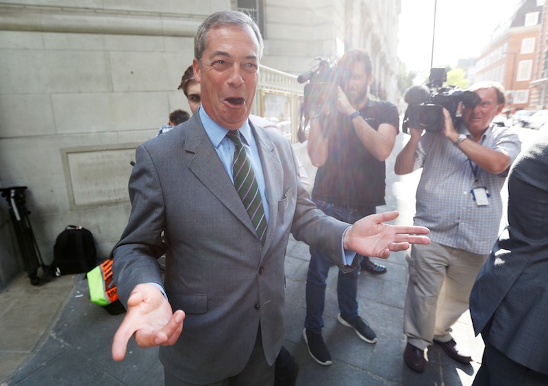 Former UKIP leader Nigel Farage leaves television studios in central London, Britain June 1, 2017. u00e2u20acu201d Reuters pic 