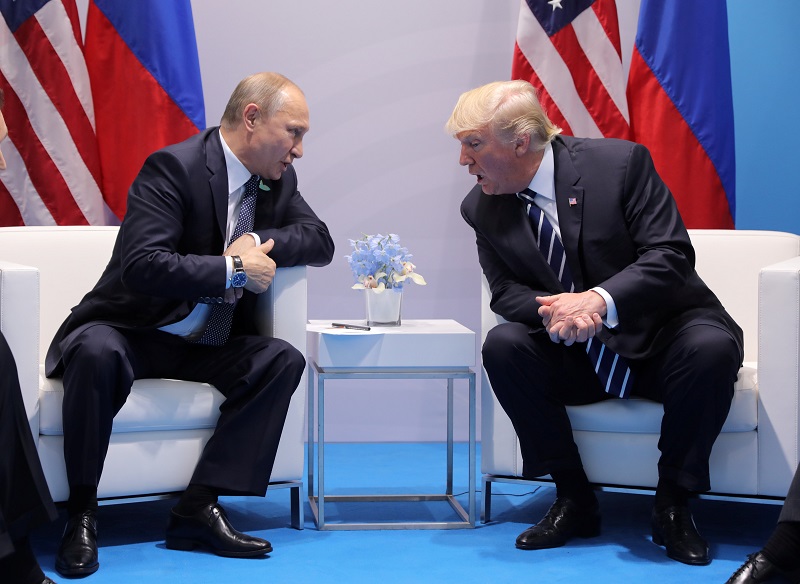 US President Donald Trump speaks with Russian President Vladimir Putin during their bilateral meeting at the G20 summit in Hamburg July 7, 2017. u00e2u20acu201d Reuters pic