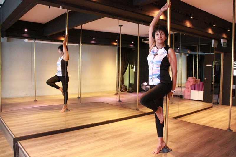 Sudha Muthukrishnan has been pole dancing for about 6 years. 