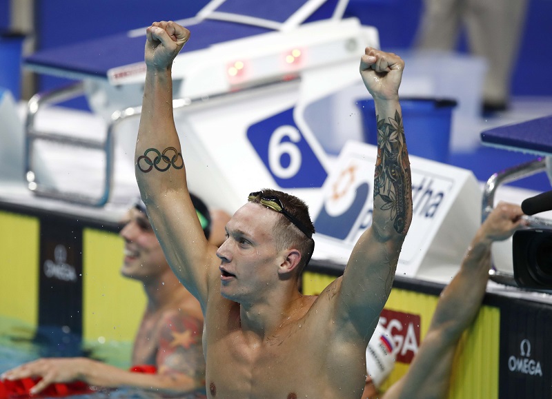 Caeleb Remel Dressel of the US reacts after winning the Menu00e2u20acu2122s 100m Butterfly Final at the 17th FINA World Aquatics Championships in Budapest, Hungary July 30, 2017. u00e2u20acu201d Reuters pic