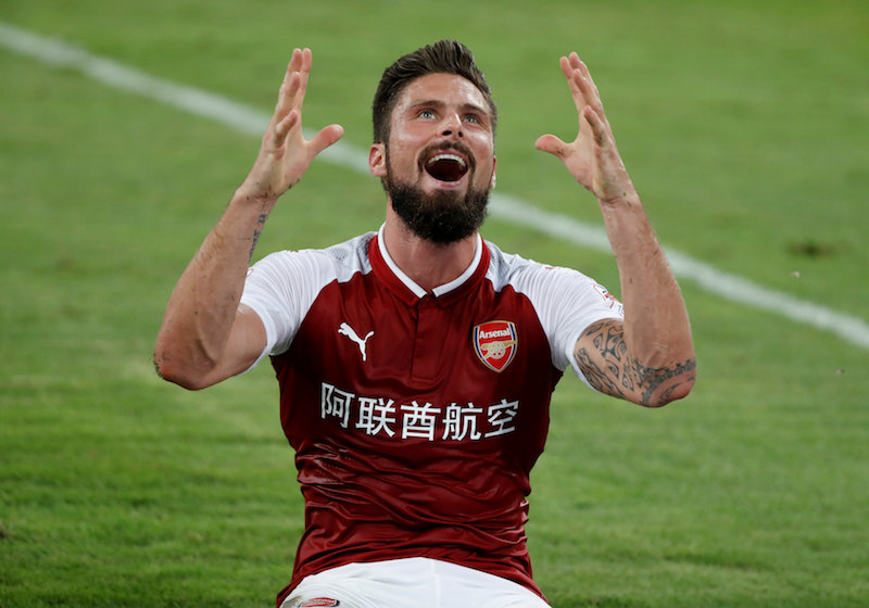 Arsenal's Olivier Giroud reactsu00c2u00a0during his teamu00e2u20acu2122s pre-season friendly against Chelsea in Beijing, June 22, 2017. u00e2u20acu201d Reuters pic