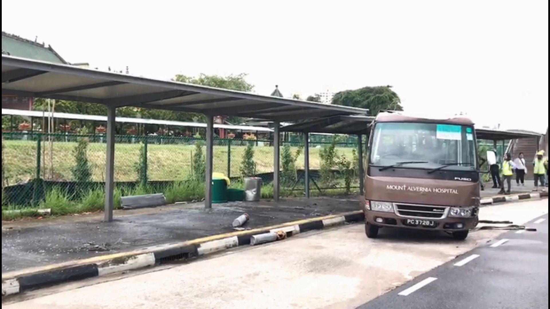 Thirteen people were injured after a minibus drove into a bus stop along Braddell Road (in the direction towards Bishan). u00e2u20acu201d Picture by Jason Quah/TODAYn