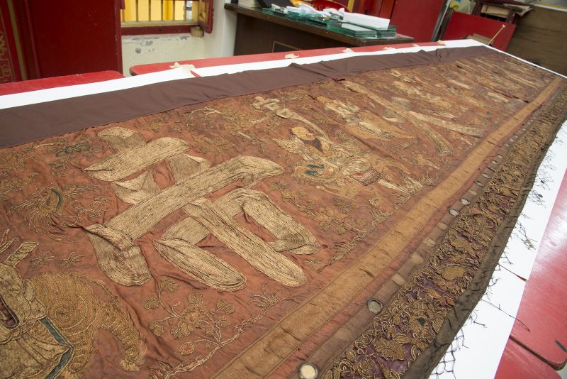The 3.5m long cloth door banner that is 117 years old at the Kew Ong Yeah Temple. — Picture by K.E. Ooi