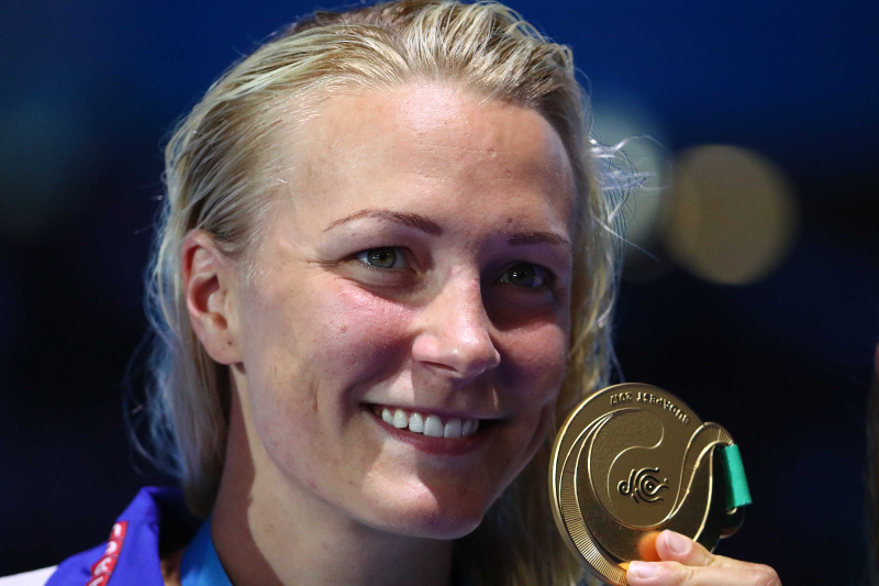 Sarah Sjostrom of Sweden (gold) poses with the medal after winning the Womenu00e2u20acu2122s 100m Butterfly at the 17th FINA World Aquatics Championships in Budapest, July 24, 2017. u00e2u20acu201d Reuters pic