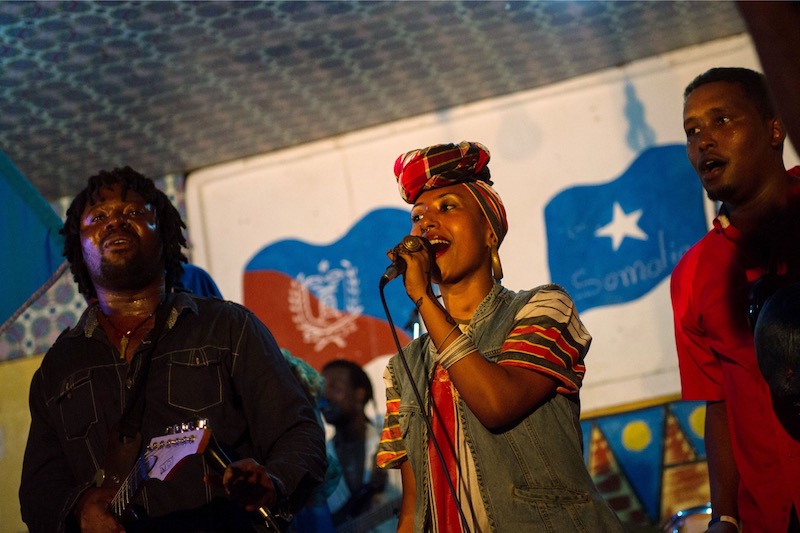This file photo taken on March 29, 2013 shows Sudanese singer Alsarah performing with the Kenyan band Afro-Simba at the International Solidarity Concert as part of the Mogadishu Music Festival in Somalia's capital. u00e2u20acu201d AFP pic
