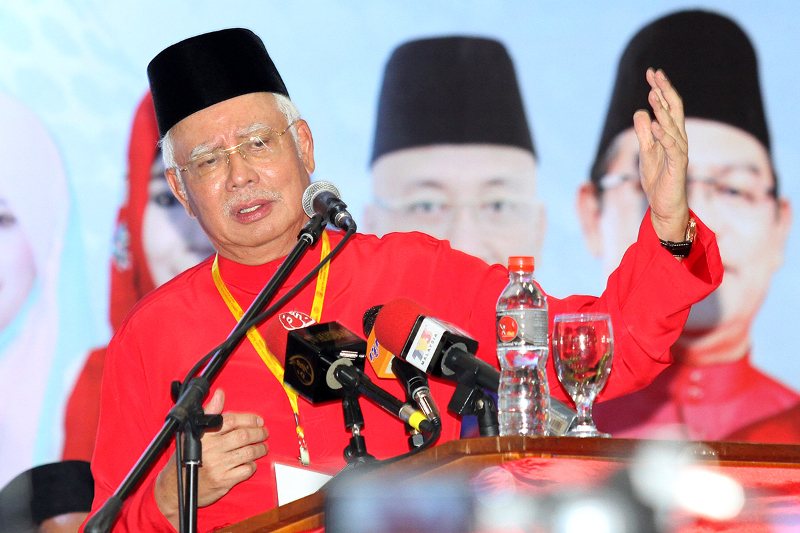 Prime Minister Datuk Seri Najib Razak speaks during the Umno Division Delegates Conference in Shah Alam August 6, 2017. u00e2u20acu201d Picture by Miera Zulyana Abdul Rahman